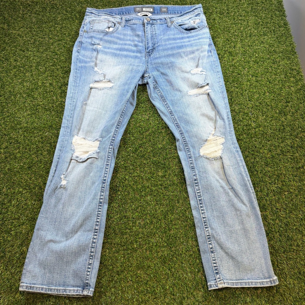 BKE Tyler Straight Leg Distressed Jeans Mens 38R Light Wash Ripped Denim